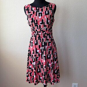 Eliza J Multicolor Geometric Fit & Flare Dress Size 8P Sleeveless Cocktail